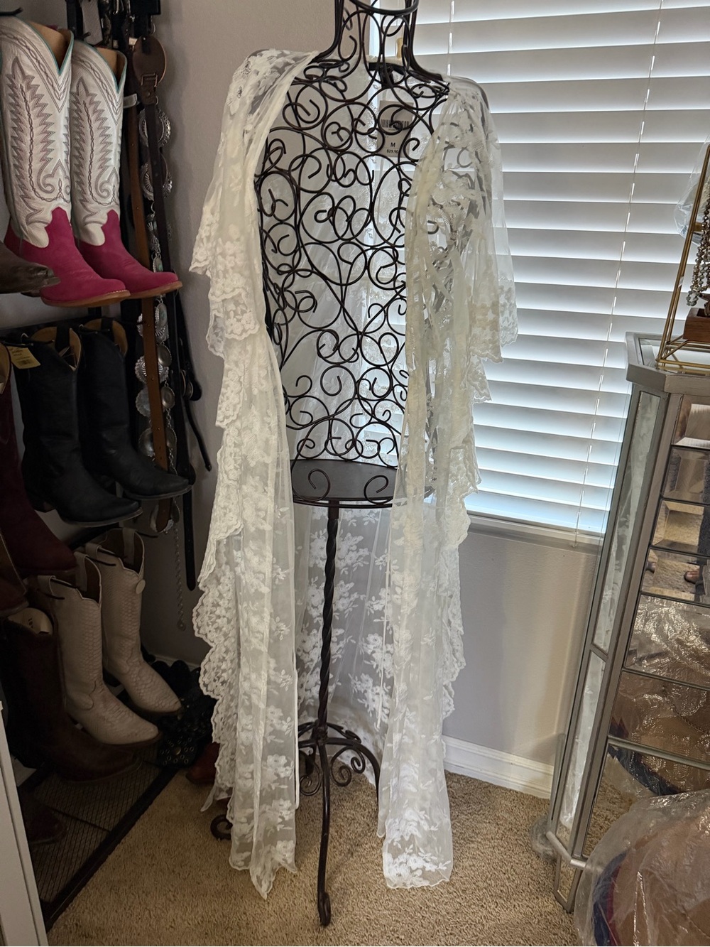 Sheer White Floral Lace Duster Kimono